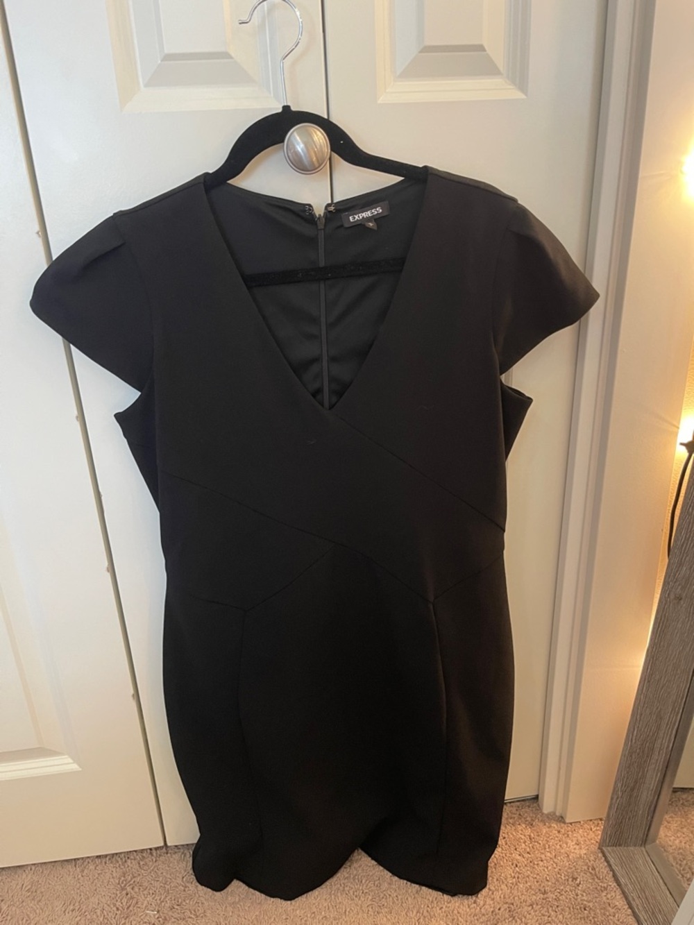 Express Black V-Neck Cap Sleeve Mini Dress